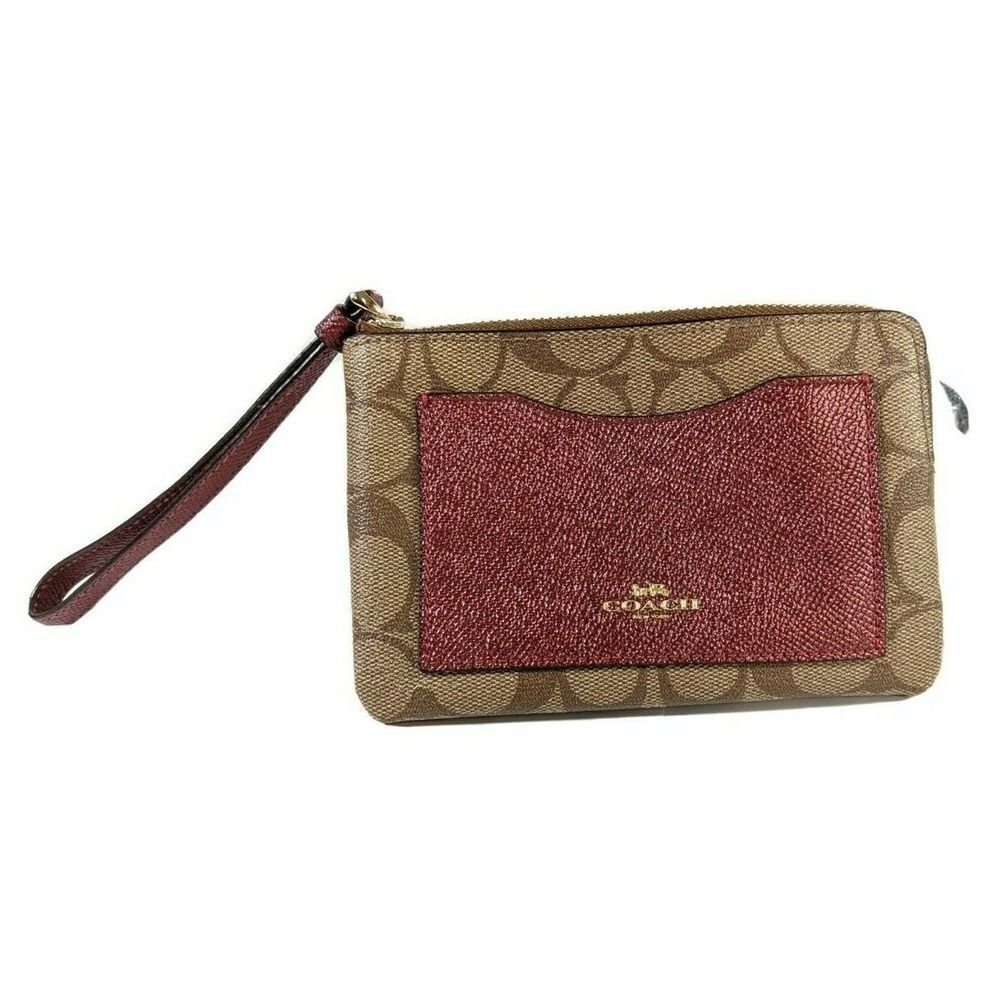 Coach Corner Zip Cherry Wristlet  Colorblock‎